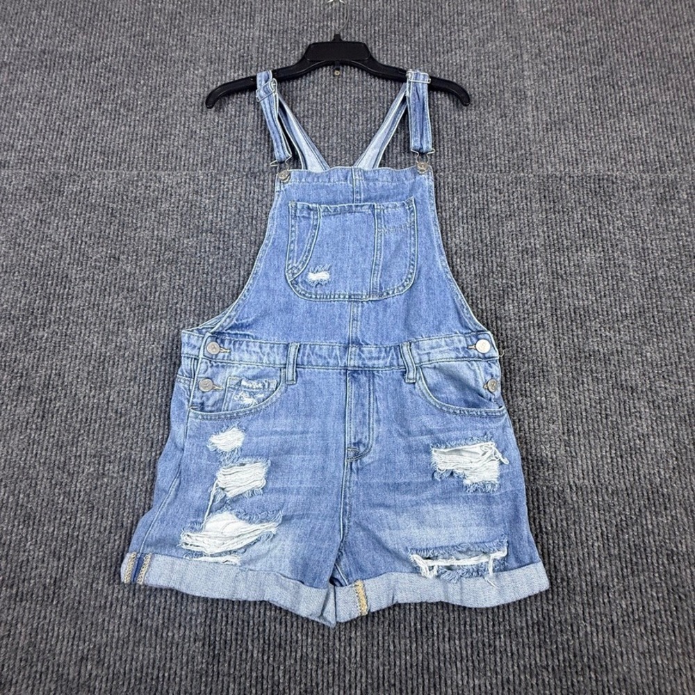 Insane Gene Los Angeles Distressed Denim Shortalls Light Wash Blue Womens Size M
